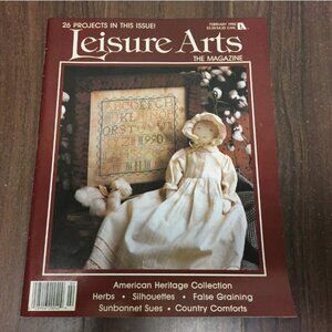Leisure Arts Magazine Feb 1990 Cross Stitch Amish Crochet Knitting Craft Pattern